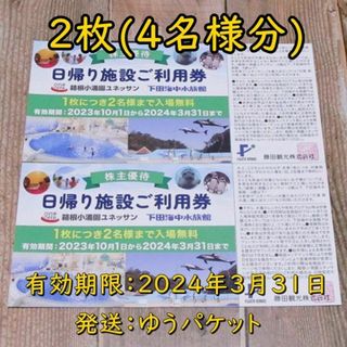 藤田観光 株主優待券 日帰り施設ご利用券２枚◆ユネッサン又は下田海中水族館(水族館)