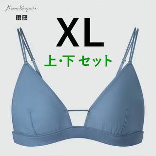 ユニクロ(UNIQLO)のシアー ショーツ ワイヤレスブラ XL 青 ブルー　ユニクロ　マメ クロゴウチ(ブラ&ショーツセット)