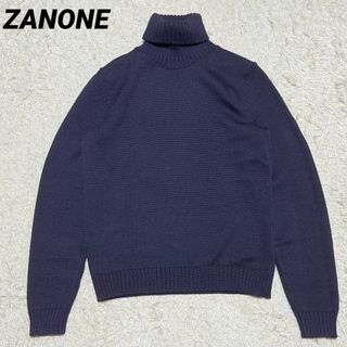 新品 ZANONE ウール ローゲージ タートルネック ニット ネイビー 48