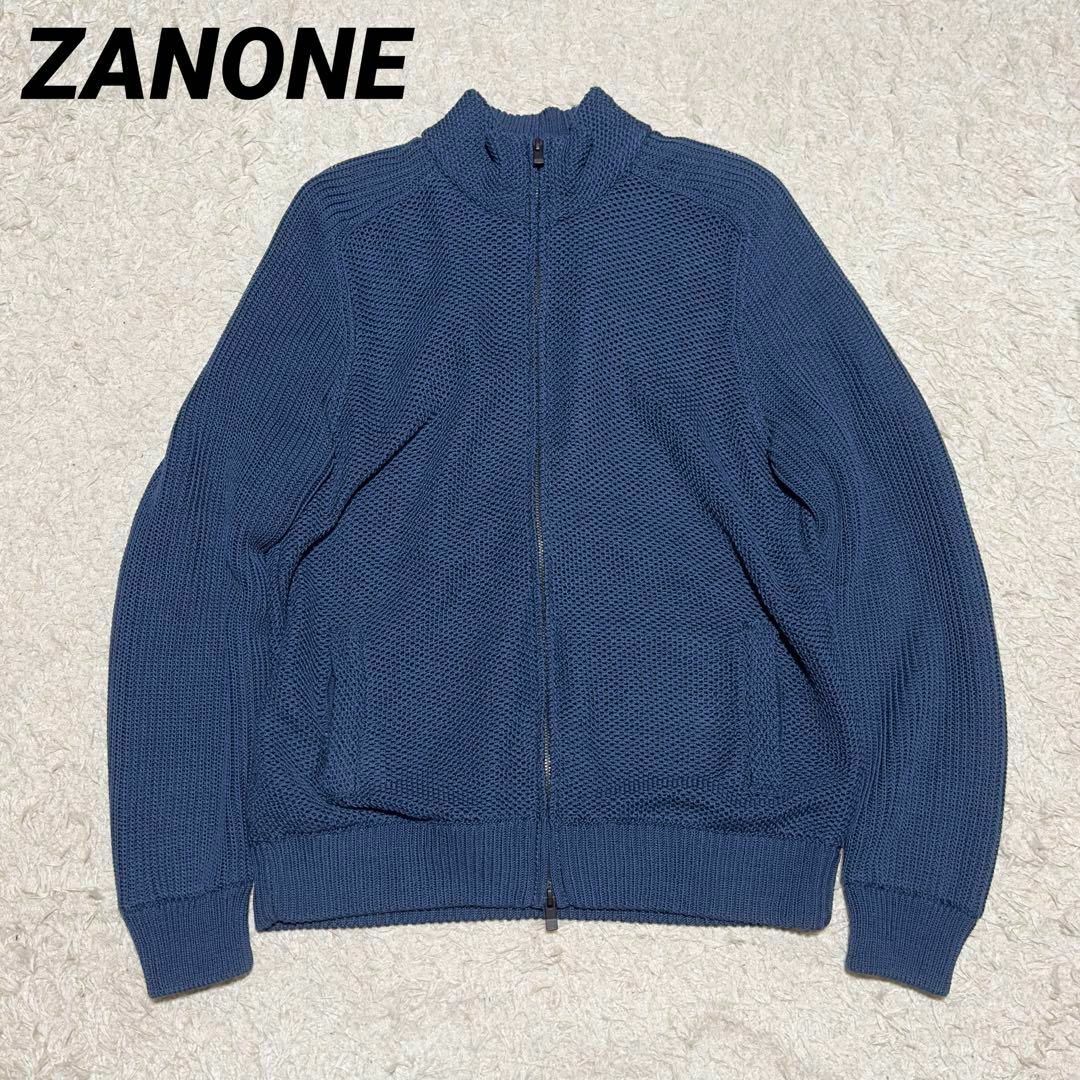 ZANONE コットンナイロン ジップカーディガン ネイビーネイビーブルー○生産国