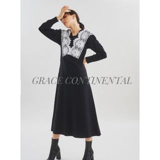 グレースコンチネンタル(GRACE CONTINENTAL)の美品★完売品★グレースコンチネンタル　フラワーレースニットワンピース(ひざ丈ワンピース)