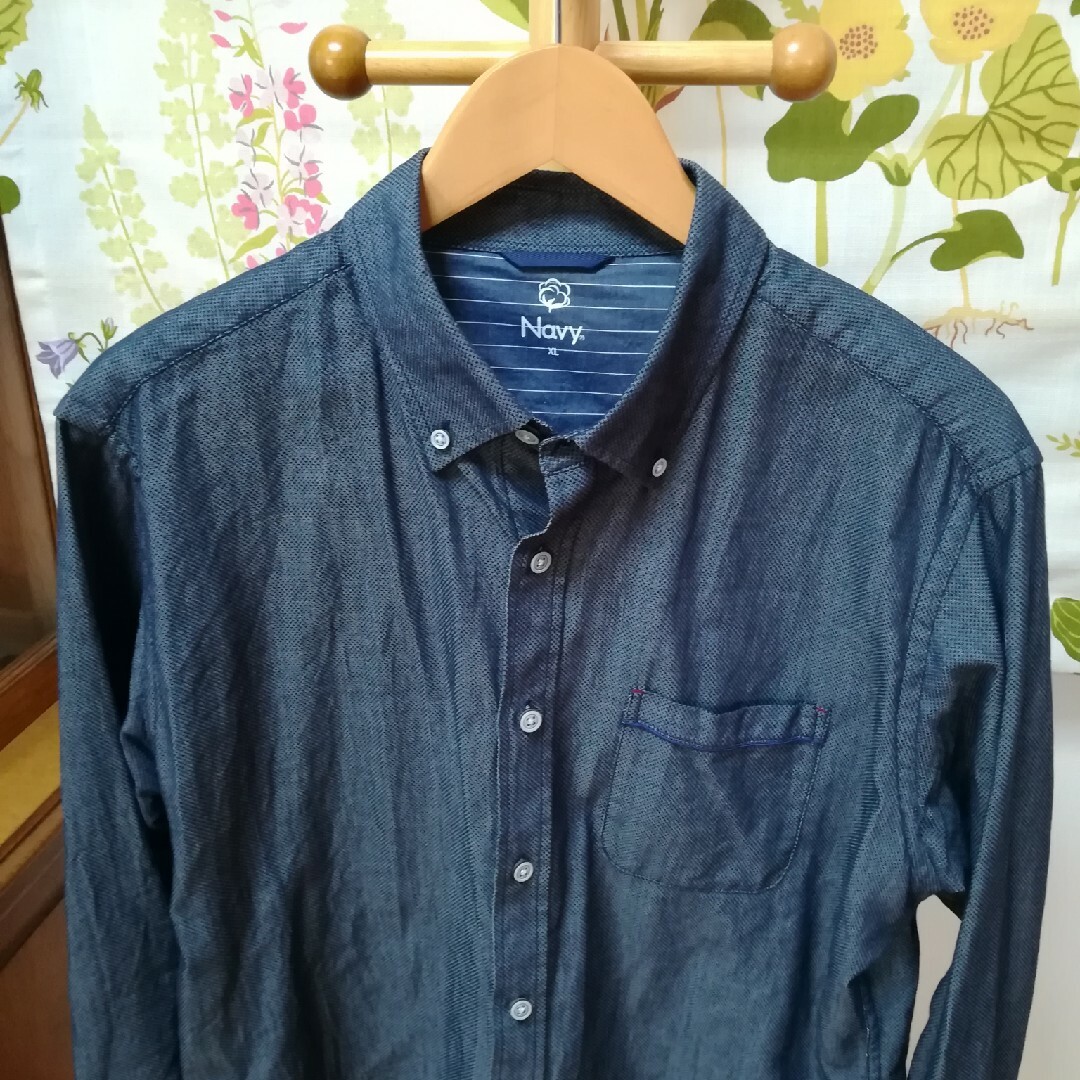 Mac-House(マックハウス)の✨NAVY オーガニックコットン 紺色長袖シャツメンズＬサイズ メンズのトップス(シャツ)の商品写真