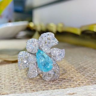 天然パライバトルマリン  ダイヤ  リング 1.63ct k18 ¥(リング(指輪))