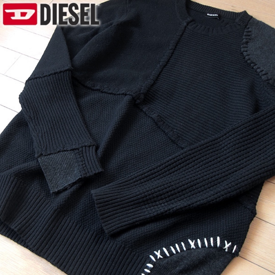 DIESEL(ディーゼル)の超美品 DIESEL メンズ パッチワークニット ブラック メンズのトップス(ニット/セーター)の商品写真