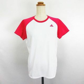 アディダス(adidas)のアディダス Tシャツ 半袖 クルーネック L ホワイト×ピンク スポーツウェア(その他)