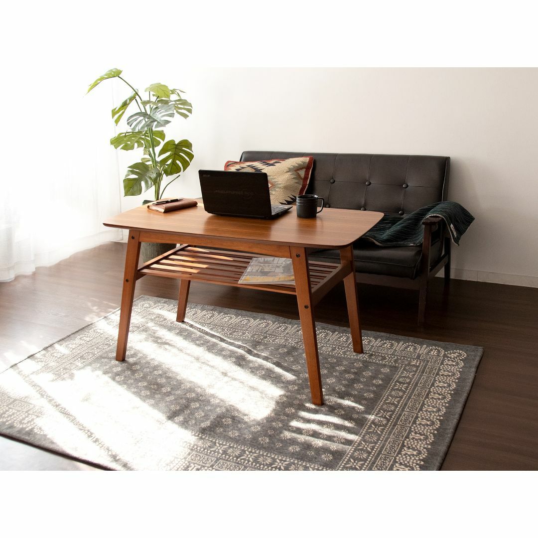 お食事やパソコン作業もできる高さ60cmのハイタイプソファテーブル　ブラウン色コーヒーテーブル/サイドテーブル