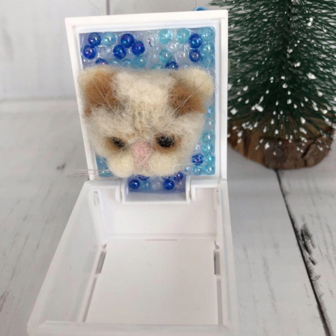 ぶさかわ子猫のピアスケース　小物入れ　羊毛フェルトハンドメイド ハンドメイドのぬいぐるみ/人形(ぬいぐるみ)の商品写真