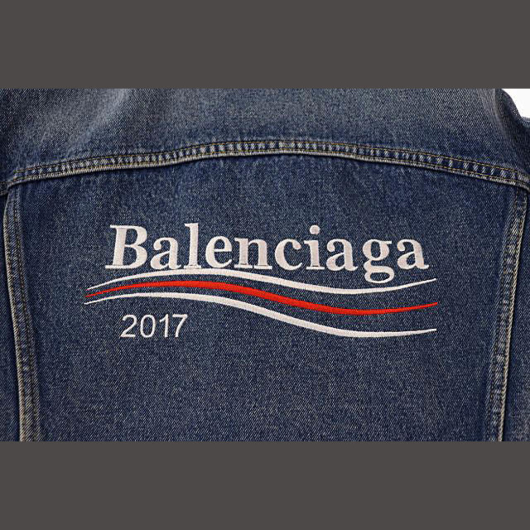 Balenciaga(バレンシアガ)のバレンシアガ 17AW キャンペーン ロゴ 刺繍 デニム ジャケット 48 青 メンズのジャケット/アウター(Gジャン/デニムジャケット)の商品写真