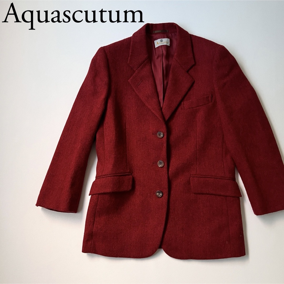 AQUA SCUTUM(アクアスキュータム)のAquascutum アクアスキュータム　ツイードジャケット　ウール　レッド レディースのジャケット/アウター(テーラードジャケット)の商品写真