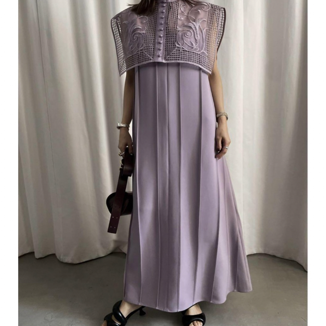 Ameri VINTAGE - CASSIE TRAPEZE DRESS パープル Mサイズ