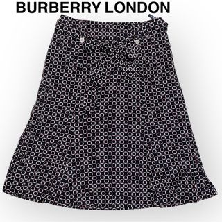 バーバリー(BURBERRY)の美品　バーバリーロンドン　三陽商会　総柄スカート  リボン　膝丈　S(ひざ丈スカート)