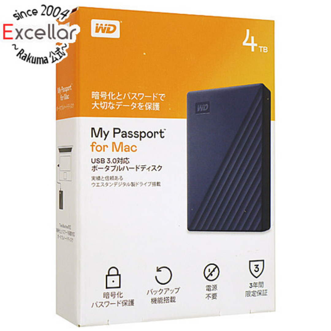 WESTERNDIGITAL【新品訳あり(箱きず・やぶれ)】 WesternDigital　ポータブルハードディスク My Passport for Mac WDBA2F0040BBL-JESN　4TB　ブルー