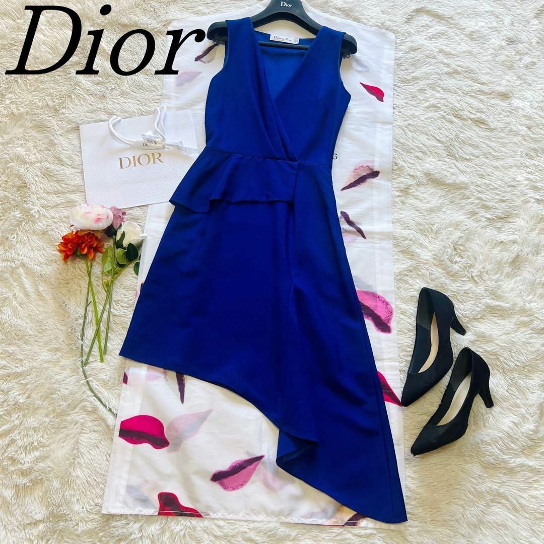 素材モヘヤウール【良品】Christian Dior ロングワンピース ブルー M