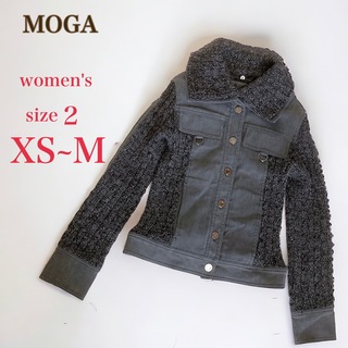 モガ(MOGA)のMOGA モガ　ニットデニム切替 ジャケット　2　XS〜M　ショート丈　グレー系(Gジャン/デニムジャケット)