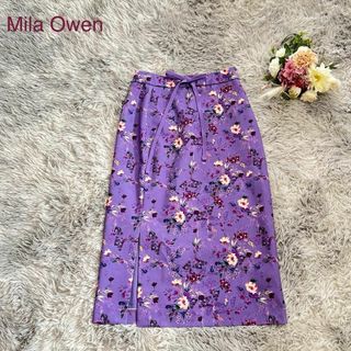 ミラオーウェン(Mila Owen)のミラオーウェン　スリットデザインタイトスカート　花柄　パープル　M(ロングスカート)