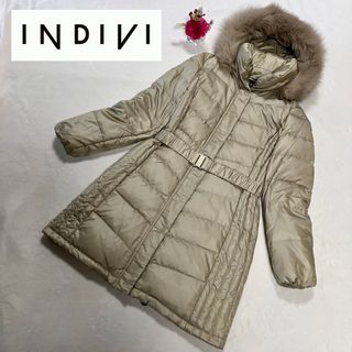 極美品✨インディヴィ✨ゴールドベージュ✨ダウンコート✨リアルファー✨XL✨はっ水