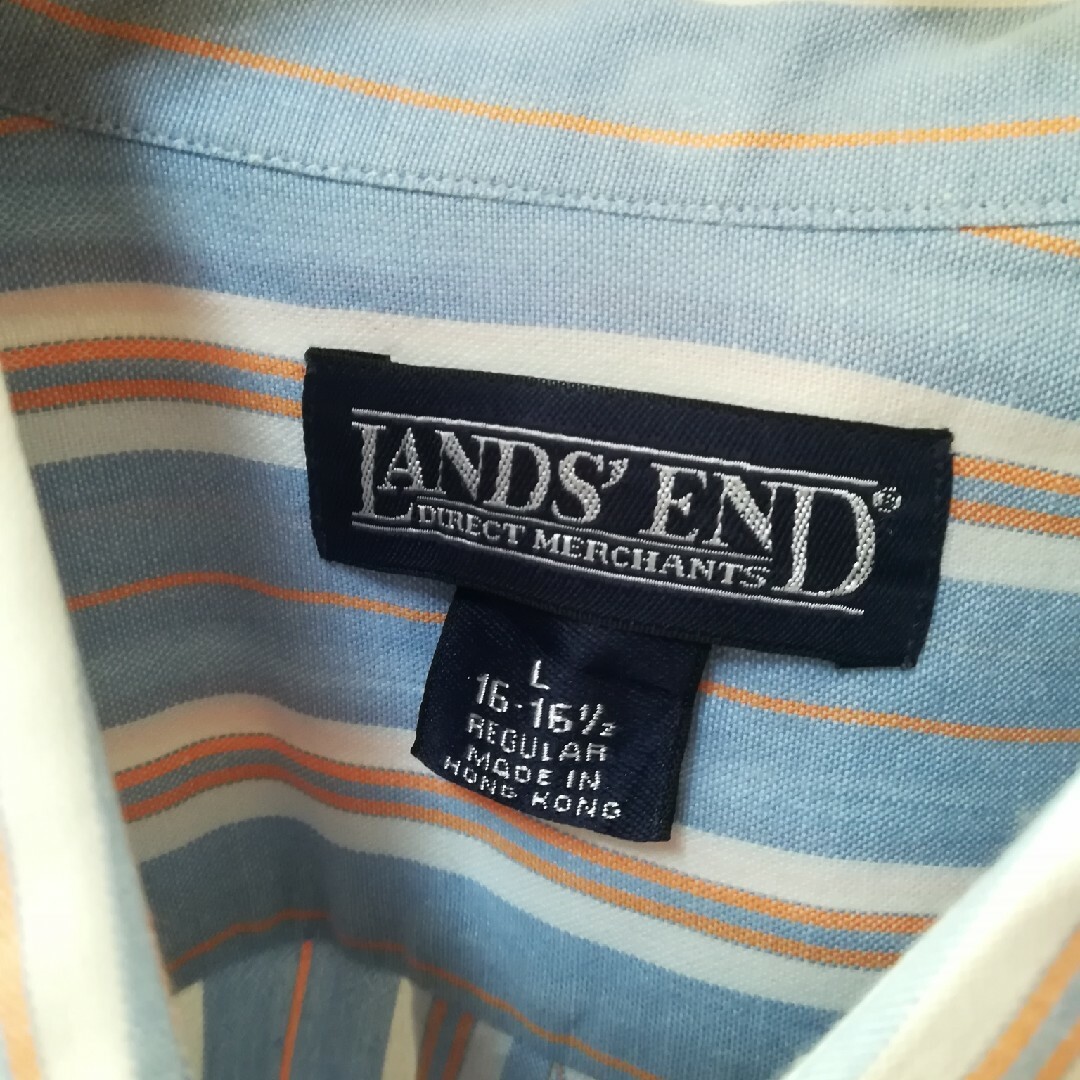 LANDS’END(ランズエンド)の✨ランズエンド LANDS' END 水色ストライプ柄半袖シャツ2Lサイズ メンズのトップス(シャツ)の商品写真