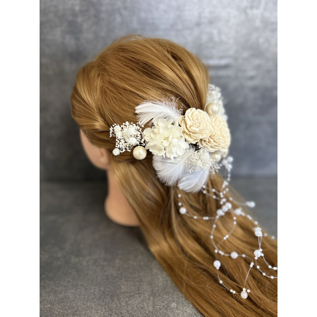 髪飾り 結婚式 成人式 ヘッドドレス 白薔薇 羽 パール ヘア 髪飾り 結婚式 成人式 ヘッドドレス 白薔薇 羽 パール ヘア