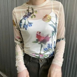 アメリヴィンテージ(Ameri VINTAGE)のAMERI SOFIA SHEER CUT TOP(カットソー(長袖/七分))