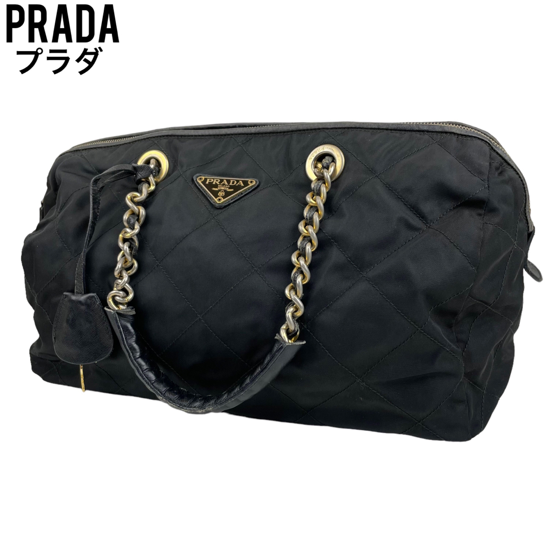 PRADA(プラダ)の✨良品　PRADA プラダ　ハンドバッグ　ブラック　ナイロン　チェーン　手提げ レディースのバッグ(ハンドバッグ)の商品写真