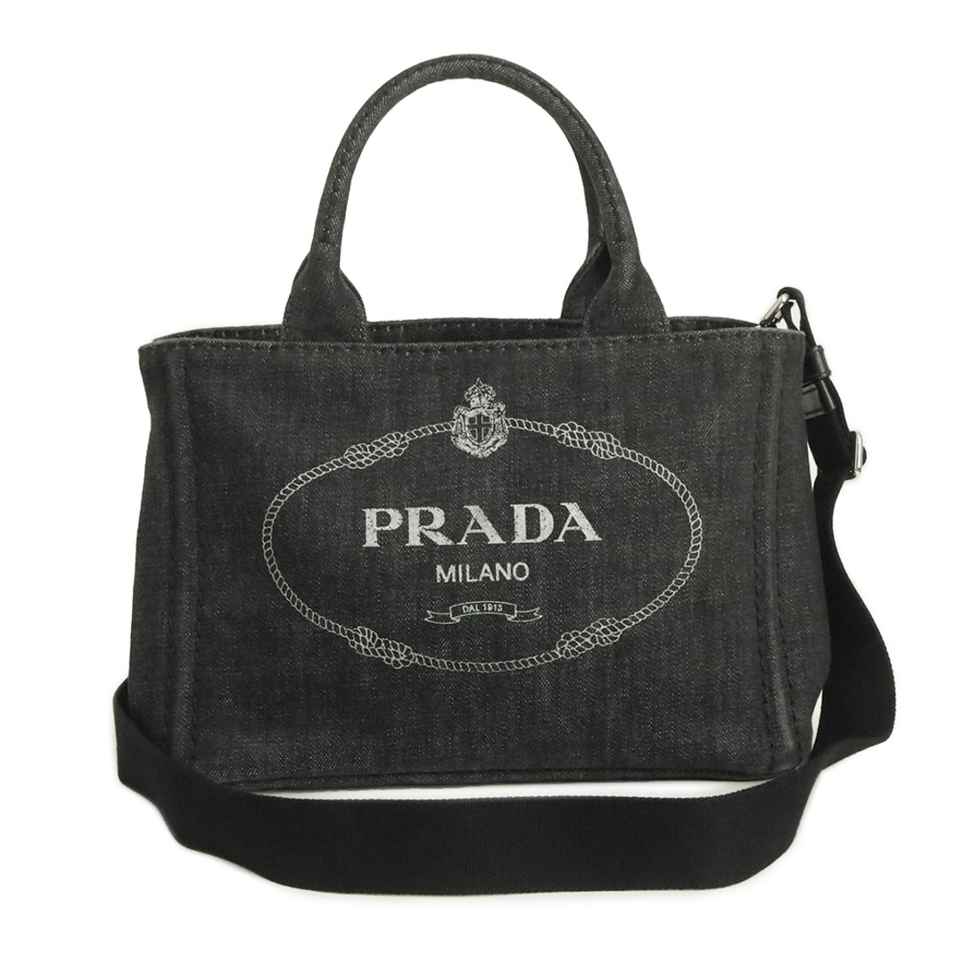 PRADA(プラダ)のプラダ カナパ 2WAY ショルダー ハンドバッグ 斜め掛け デニム ファブリック ネロ ブラック 黒 シルバー金具 1BG439 PRADA（中古） レディースのバッグ(ハンドバッグ)の商品写真