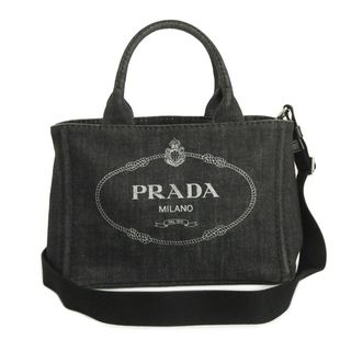 プラダ(PRADA)のプラダ カナパ 2WAY ショルダー ハンドバッグ 斜め掛け デニム ファブリック ネロ ブラック 黒 シルバー金具 1BG439 PRADA（中古）(ハンドバッグ)