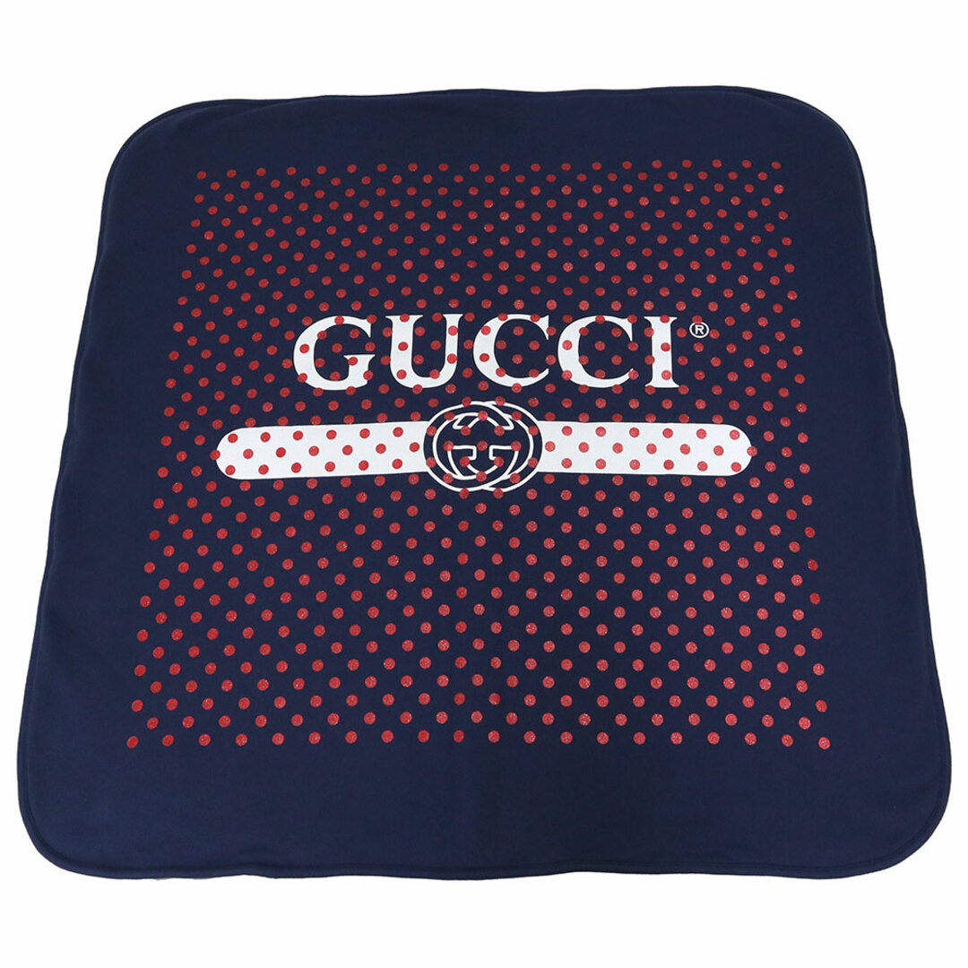 Gucci(グッチ)のグッチ ベビー チルドレンズ ブランケット コットン 100％ ポルカドット 水玉 ネイビー レッド 紺 赤 GUCCI 627654（新品・未使用品） レディースのファッション小物(その他)の商品写真