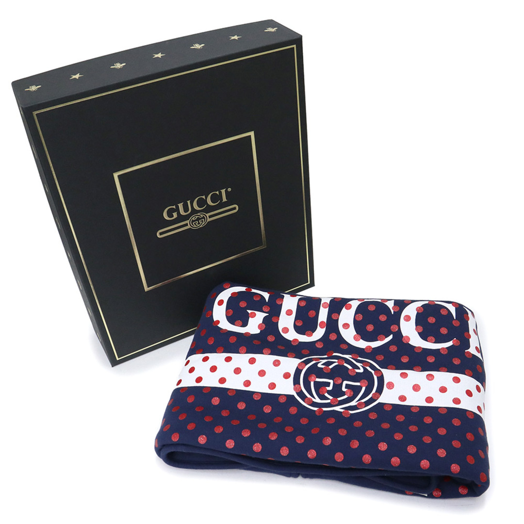 Gucci(グッチ)のグッチ ベビー チルドレンズ ブランケット コットン 100％ ポルカドット 水玉 ネイビー レッド 紺 赤 GUCCI 627654（新品・未使用品） レディースのファッション小物(その他)の商品写真