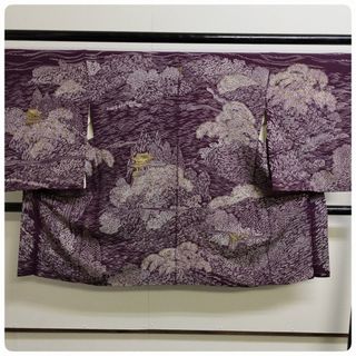 ★　羽織　アンティーク　 城　御所車　刺繍　紫　★ n575