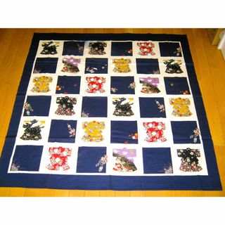 【風呂敷 大判 きもの市松模様】正方形 おしゃれ ふろしき 綿  紺 着物 和風(絵画/タペストリー)