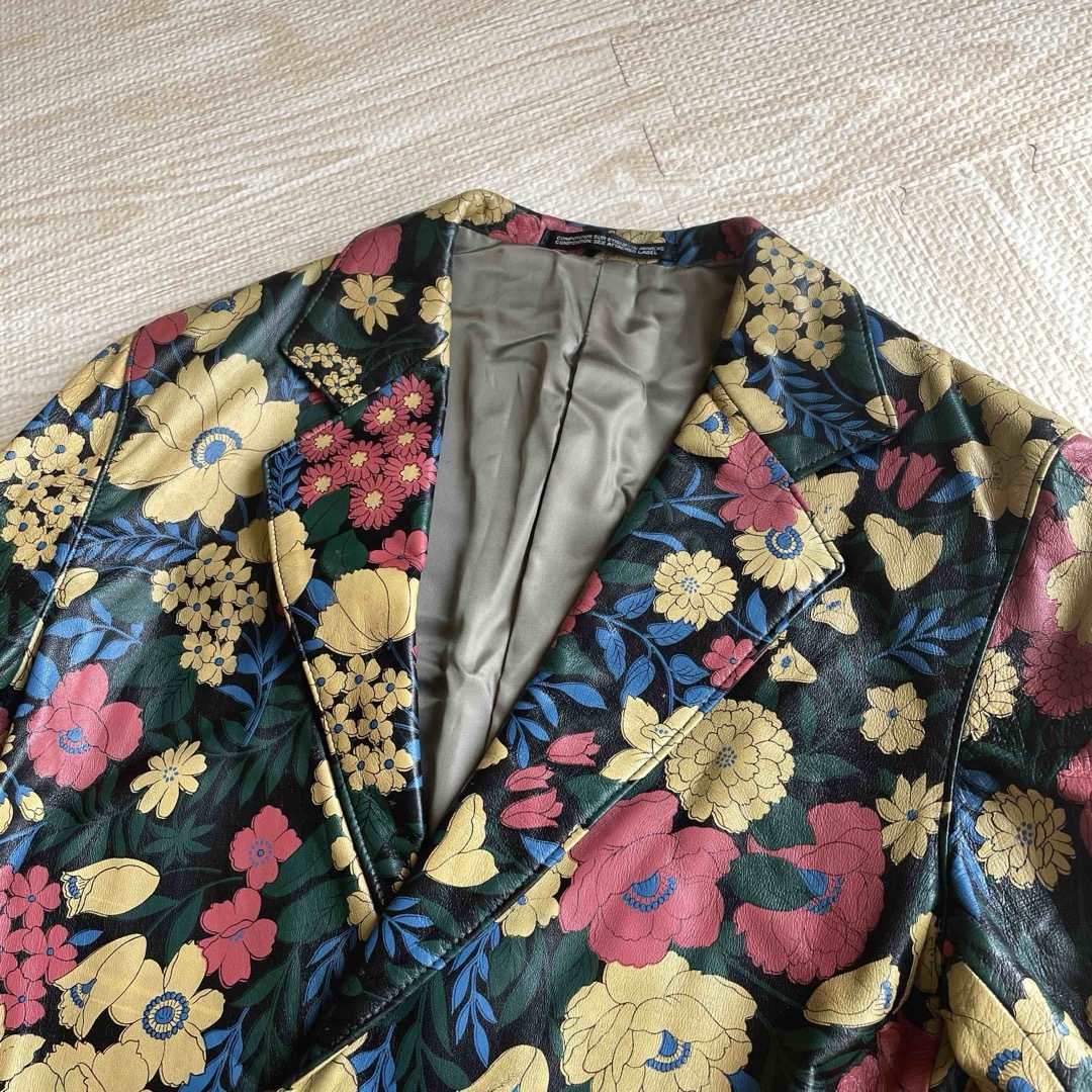 Yohji Yamamoto(ヨウジヤマモト)の超希少品 サイズ4 Y'Sヨウジヤマモト 花柄 ラムレザージャケット 黒 メンズのジャケット/アウター(レザージャケット)の商品写真