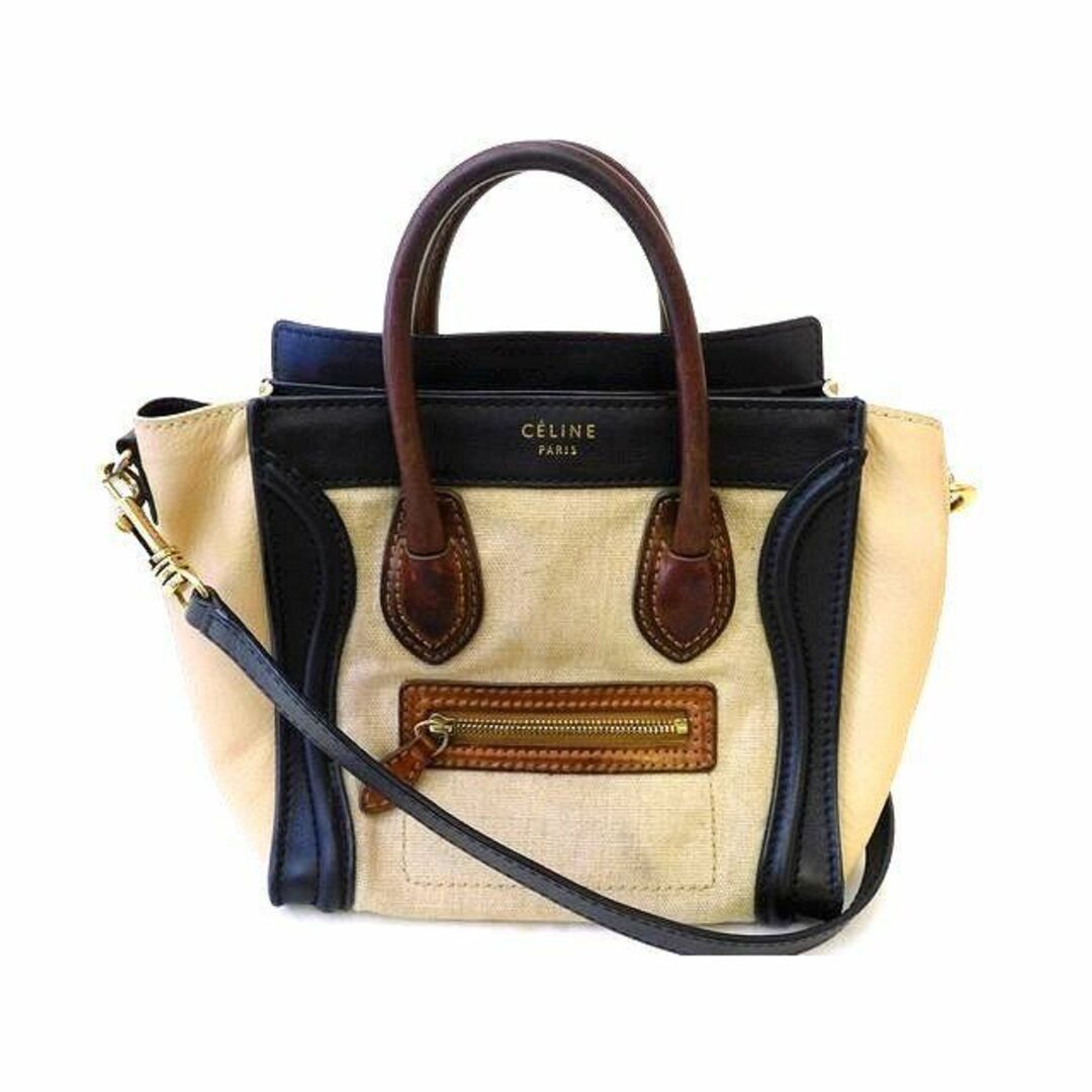 celine(セリーヌ)のセリーヌ 2WAY ショルダーバッグ ■ ラゲージ ナノ ショッパー キャンバス レザー ベージュ ブラック ハンドバッグ CELINE □ 5K5L レディースのバッグ(トートバッグ)の商品写真