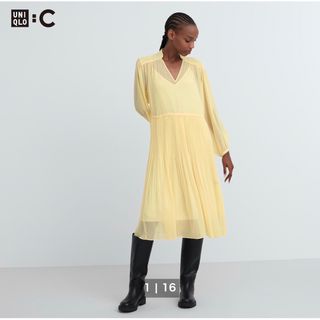 ユニクロシー　UNIQLO:C ユニクロC シフォンプリーツワンピース　L(ロングワンピース/マキシワンピース)