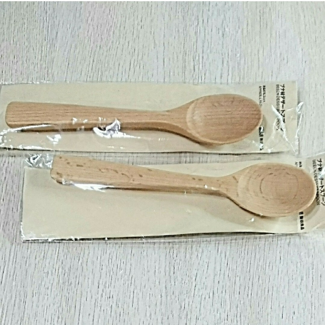 MUJI (無印良品)(ムジルシリョウヒン)の新品【無印良品】やさしい木製★ブナ材デザートスプーン2個セット★MUJI 未開封 インテリア/住まい/日用品のキッチン/食器(カトラリー/箸)の商品写真