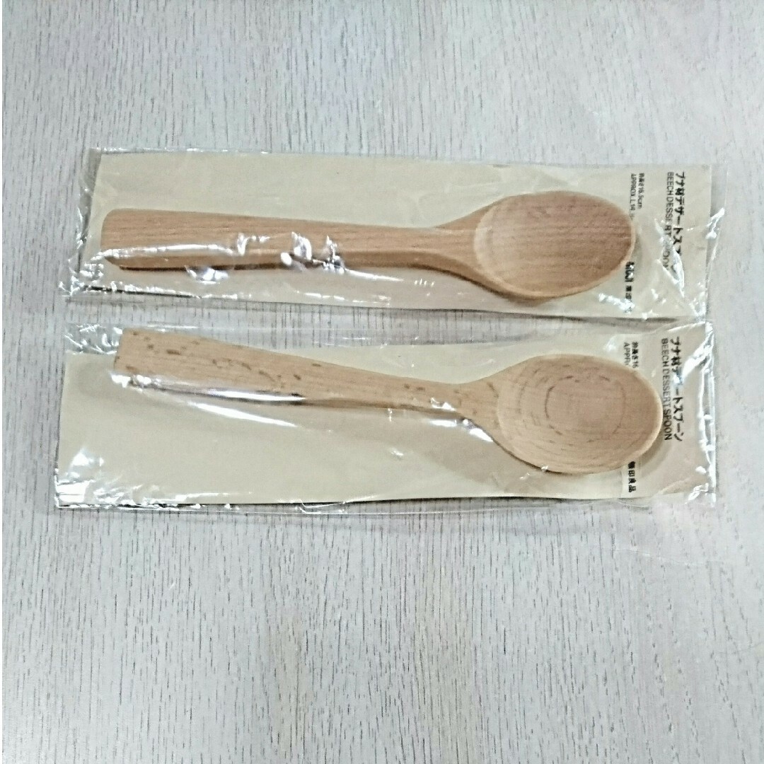 MUJI (無印良品)(ムジルシリョウヒン)の新品【無印良品】やさしい木製★ブナ材デザートスプーン2個セット★MUJI 未開封 インテリア/住まい/日用品のキッチン/食器(カトラリー/箸)の商品写真