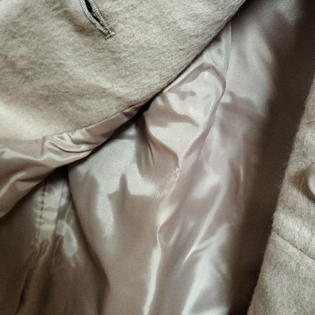 【✨オススメ✨】ノーカラーコート　コート　タグ付　Ｌサイズ　無地　ピンクベージュ レディースのジャケット/アウター(その他)の商品写真