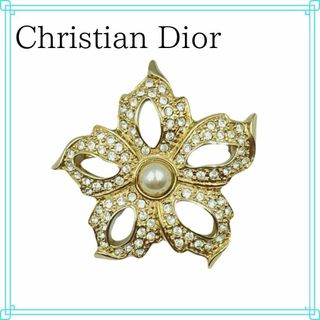 ChristianDior ラインストーン フラワー ピンブローチ