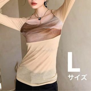 【 新品未使用 】カットソー ベージュ L 長袖(Tシャツ(長袖/七分))