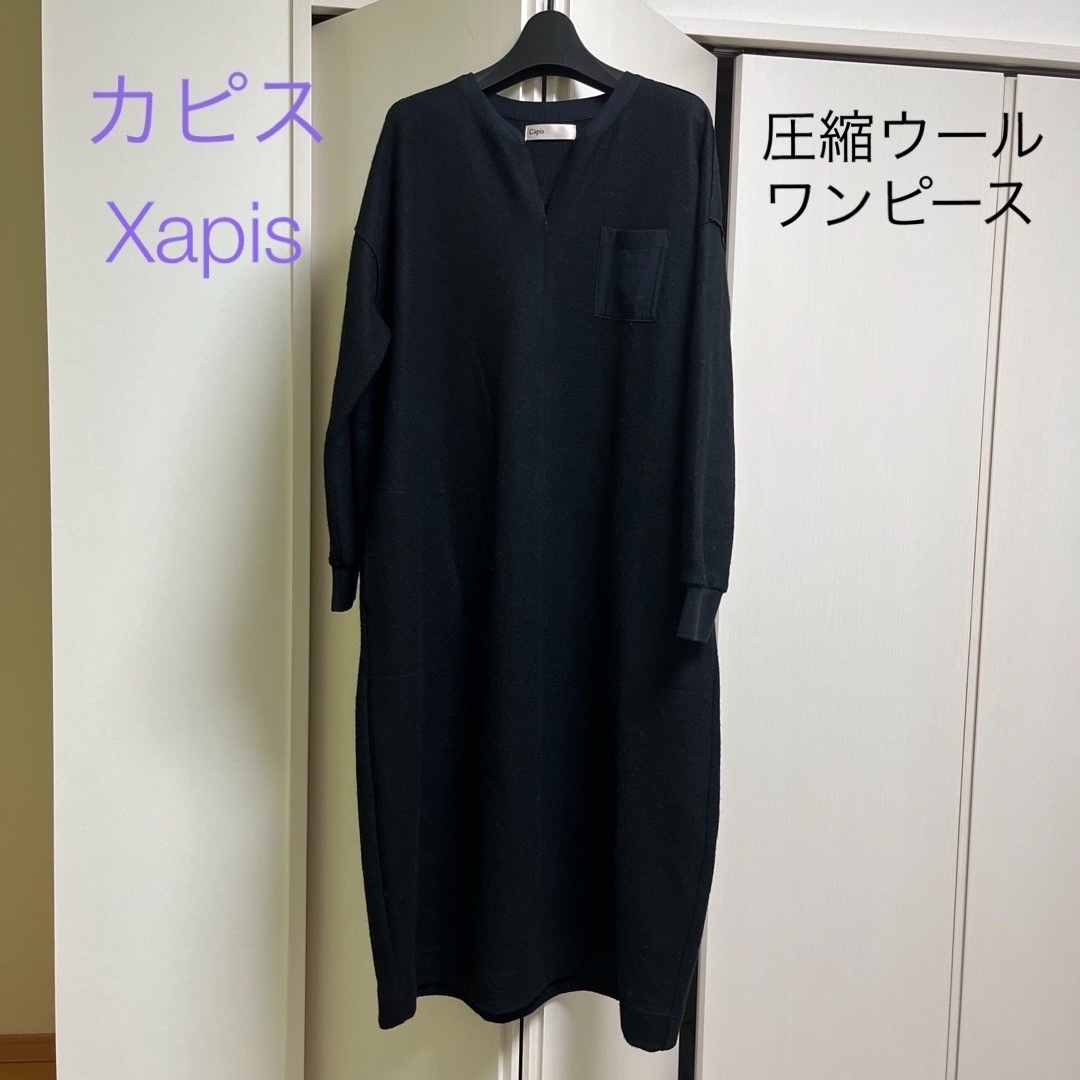 ワンピース　ウール　黒　Xapis カピス　 レディースのワンピース(ロングワンピース/マキシワンピース)の商品写真