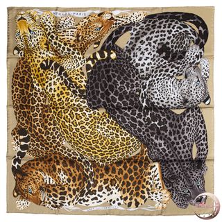 エルメス(Hermes)のHERMES エルメス カレ90 Lazy Leopardesses レイジー・レオパード 003779S　04 スカーフ 2021AW ベージュ グレー【中古】(バンダナ/スカーフ)