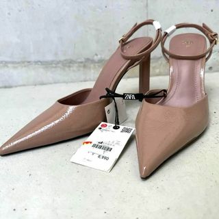 ザラ(ZARA)のタグ付き新品 ZARA ハイヒール ピンク エナメル レザー 24.0cm(ハイヒール/パンプス)