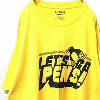 ギルダン ピッツバーグペンギンズ HBKロゴ Tシャツ イエロー黄色XL古着(Tシャツ/カットソー(半袖/袖なし))