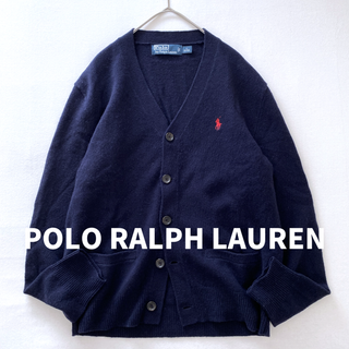 ポロラルフローレン(POLO RALPH LAUREN)のポロラルフローレン　ラムウールカーディガン　赤ポニー刺繍　ネイビー　S　男女兼用(カーディガン)