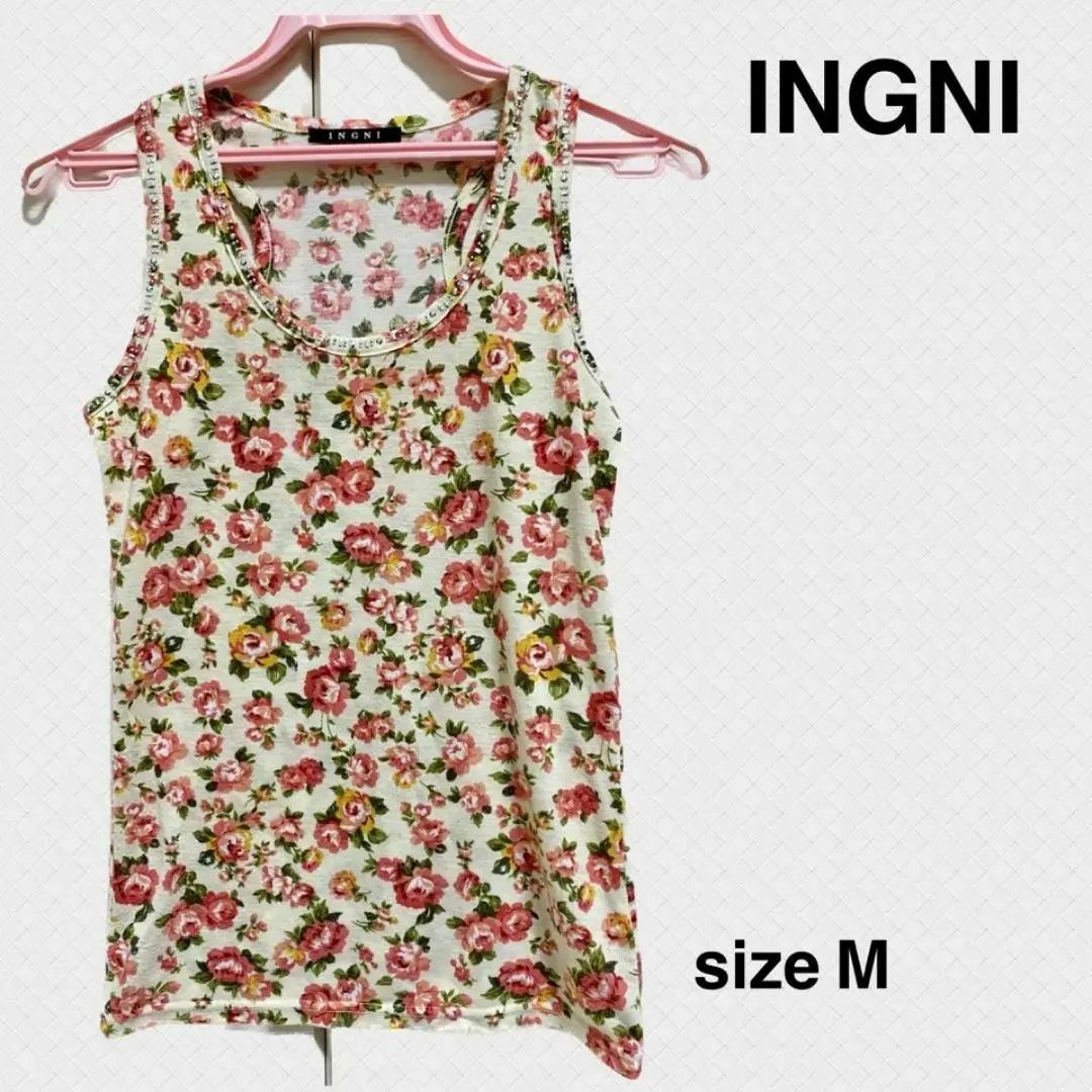 INGNI(イング)の♡イング INGNI♡ タンクトップ　ビジュー付き【M】 花柄 レディースのトップス(タンクトップ)の商品写真