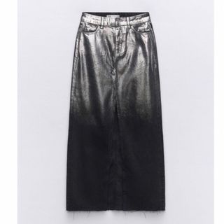 ザラ(ZARA)の新品✨フォイルディテールデニムロングスカート(ロングスカート)