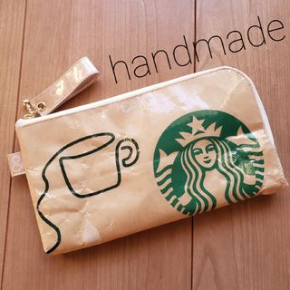 スターバックスコーヒー(Starbucks Coffee)のハンドメイド紙袋リメイクポーチスターバックスL字ファスナー横長お札ポーチスタバ(ポーチ)