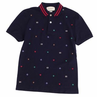 グッチ(Gucci)の美品 グッチ GUCCI シャツ ポロシャツ 鹿の子 シェリーライン 総柄 コットン トップス メンズ イタリア製 XS ネイビー(シャツ)