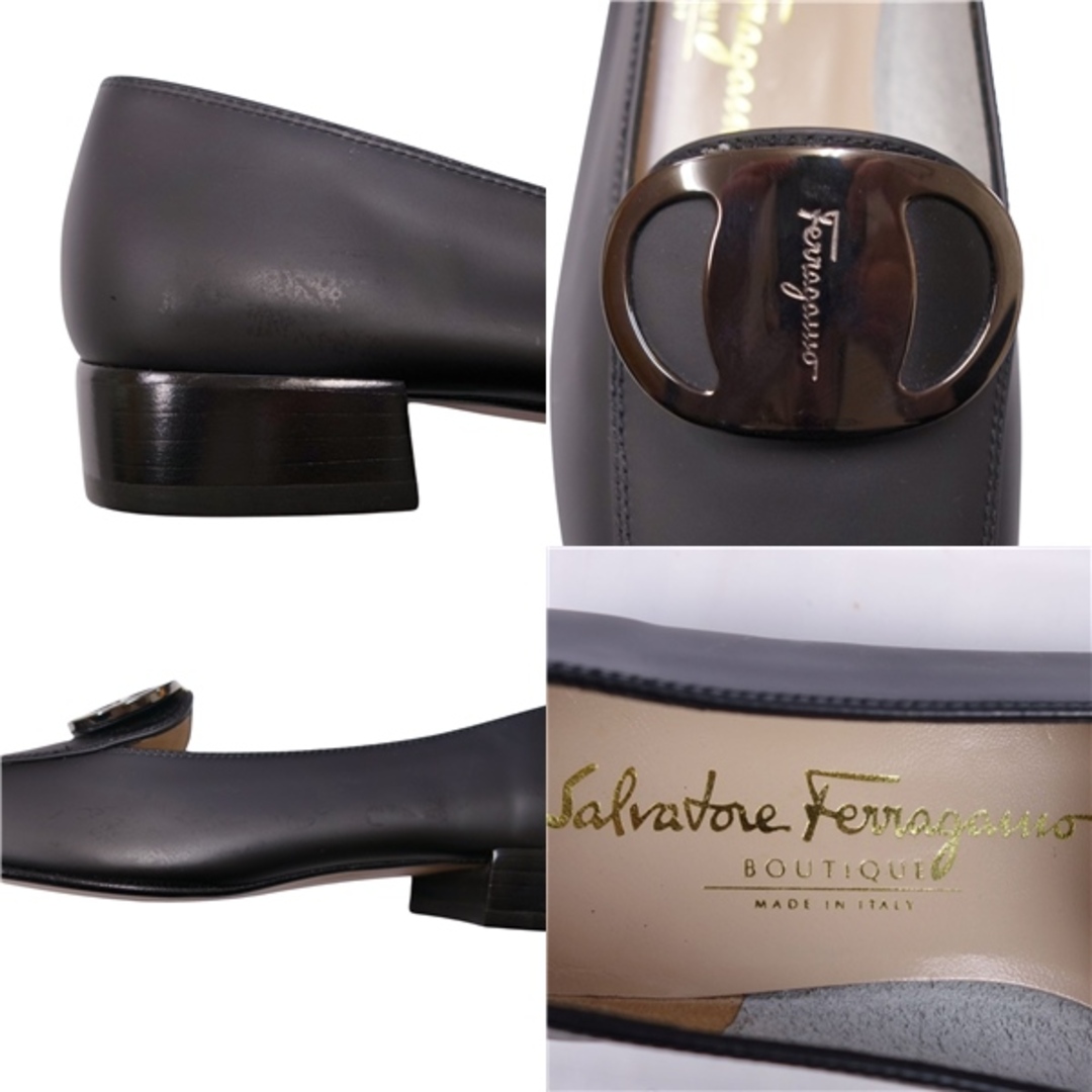 Salvatore Ferragamo(サルヴァトーレフェラガモ)の未使用 サルヴァトーレ フェラガモ Salvatore Ferragamo パンプス ヒール ロゴ金具 カーフレザー シューズ レディース 5C(22.5cm相当) ブラック レディースの靴/シューズ(ハイヒール/パンプス)の商品写真