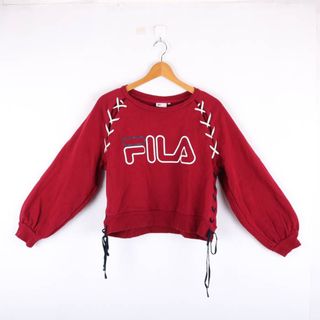 フィラ(FILA)のフィラ トレーナー 長袖 スウェットスエット 綿100％ トップス M相当 レディース Fサイズ ワインレッド FILA(トレーナー/スウェット)