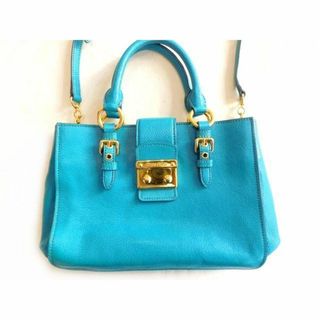 ミュウミュウ(miumiu)のミュウミュウ ■ 2WAY レザー ブルー系 ハンドバッグ ショルダーバッグ miumiu □5L(ショルダーバッグ)